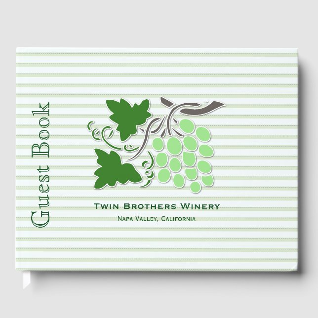Green Grapes on Stripes Wine Theme Guest Book (Front)