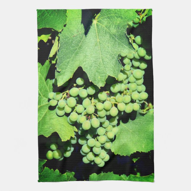 Green grapes on the vine tea towel (Vertical)