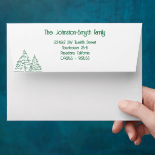 Green Graphic Christmas Tree Addressed Christmas Envelope