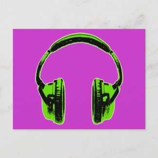 Green Graphic Headphones Postcard