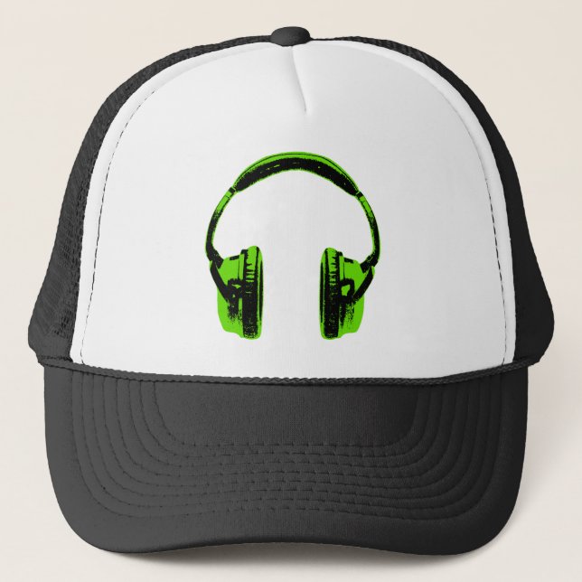 Green Graphic Headphones Trucker Hat (Front)