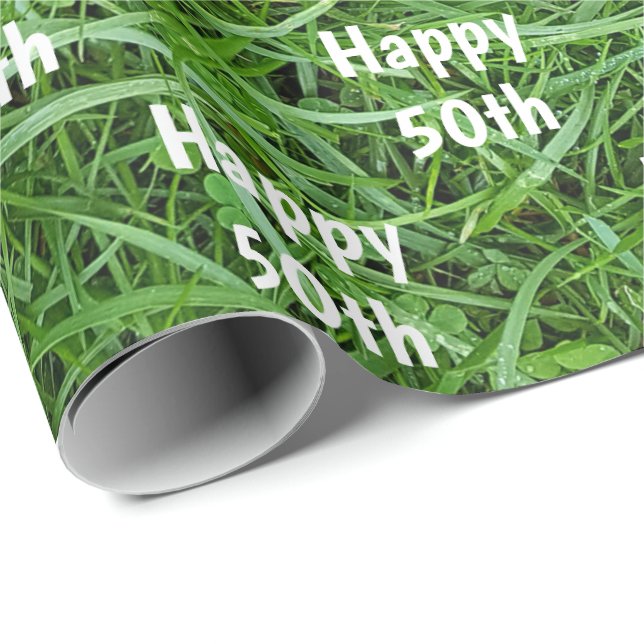 Green Grass 50th Birthday Wrapping Paper (Roll Corner)