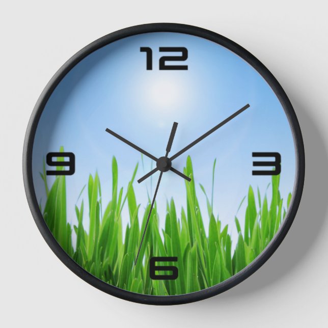 Green Grass Blue Sky Custom Text Template-10826 Clock (Front)
