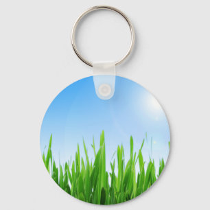 Green Grass Blue Sky Landscape-10826 Key Ring