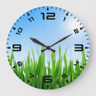 Green Grass Blue Sky Landscape-10826 Large Clock