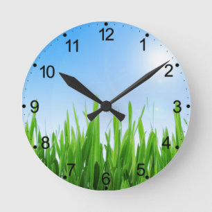 Green Grass Blue Sky Landscape-10826 Round Clock