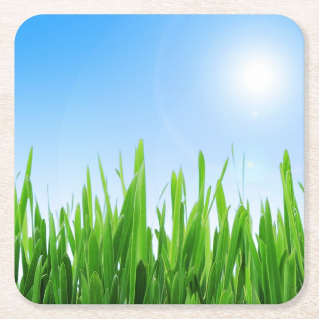 Green Grass Blue Sky Landscape-10826 Square Paper Coaster (Front)