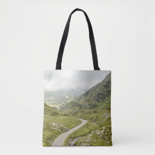 GREEN GRASS FIELD AND MOUNTAIN TOTE BAG