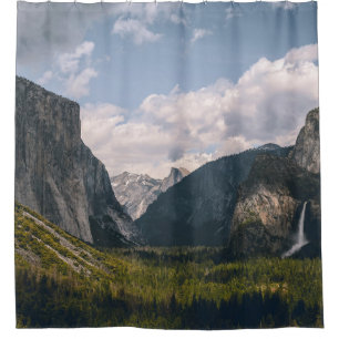 GREEN GRASS FIELD NEAR ROCKY MOUNTAIN UNDER WHITE  SHOWER CURTAIN