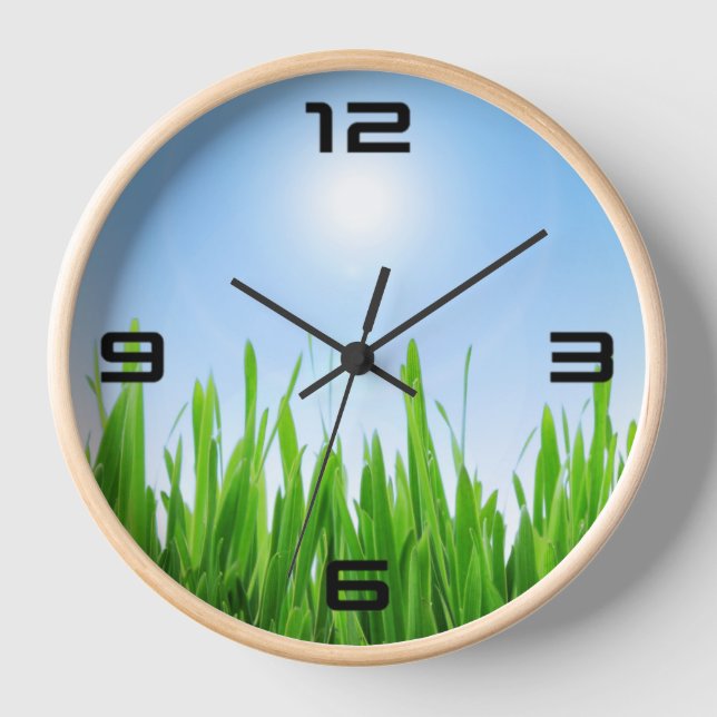 Green Grass Garden with Blue Sky Design Clock (Front)