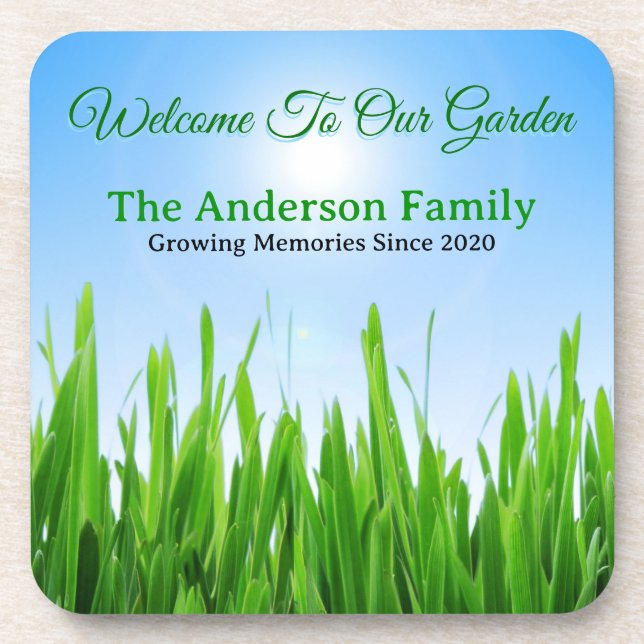 Green Grass Garden with Blue Sky Design Coaster (Front)