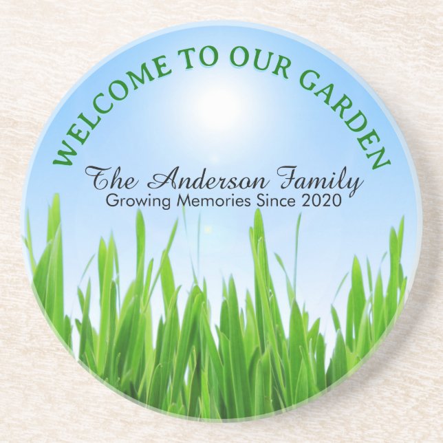 Green Grass Garden with Blue Sky Design Coaster (Front)