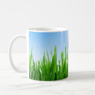 Green Grass Garden with Blue Sky Design Coffee Mug