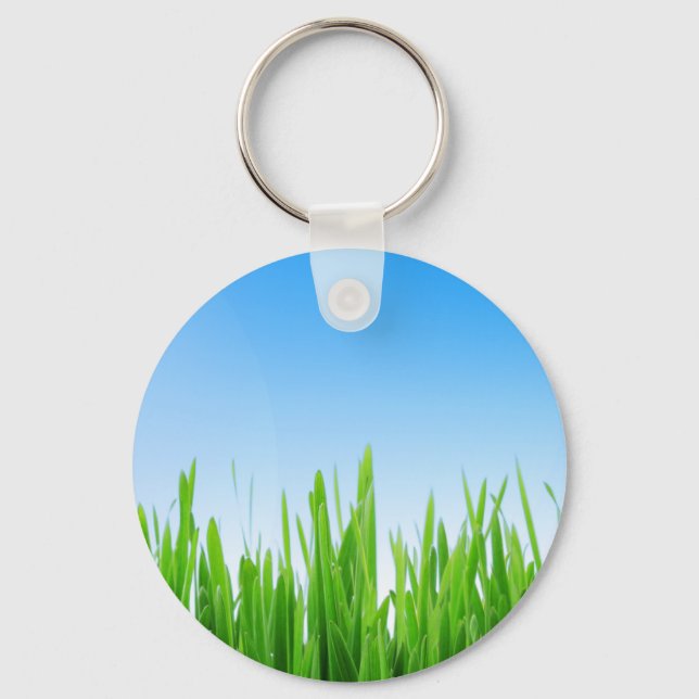 Green Grass Garden with Blue Sky Design Key Ring (Front)