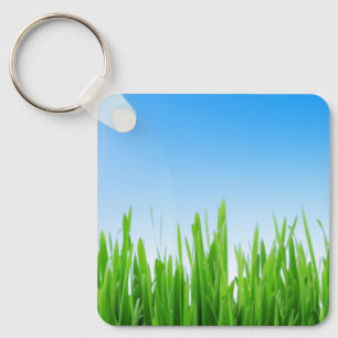 Green Grass Garden with Blue Sky Design Key Ring