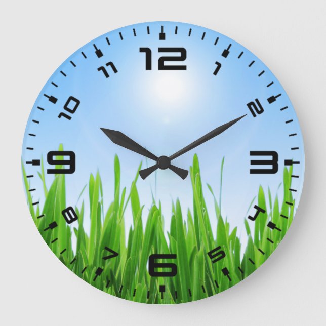 Green Grass Garden with Blue Sky Design Large Clock (Front)