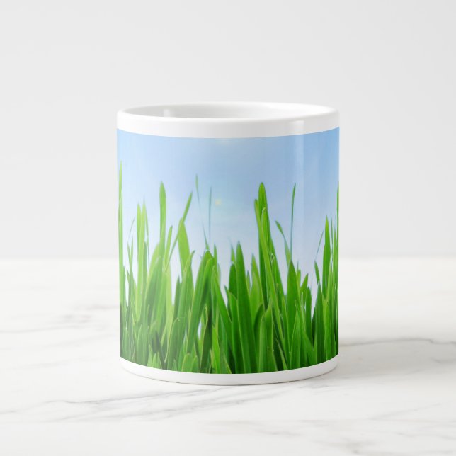 Green Grass Garden with Blue Sky Design Large Coffee Mug (Front)