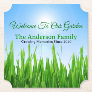 Green Grass Garden with Blue Sky Design Paper Coaster