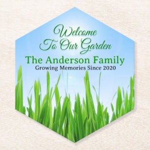 Green Grass Garden with Blue Sky Design Paper Coaster