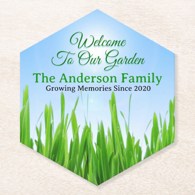 Green Grass Garden with Blue Sky Design Paper Coaster (Front)