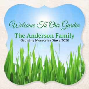 Green Grass Garden with Blue Sky Design Paper Coaster