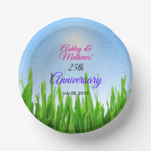 Green Grass Garden with Blue Sky Design Paper Plate