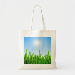 Green Grass Garden with Blue Sky Design Tote Bag