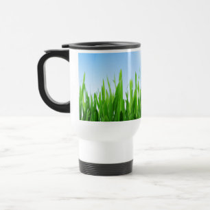 Green Grass Garden with Blue Sky Design Travel Mug