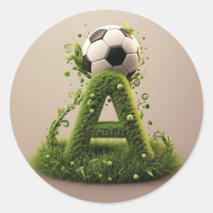 Green Grass Letter A Topiary With Soccer Ball Classic Round Sticker