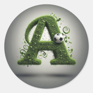 Green Grass Letter A Topiary With Soccer Ball Classic Round Sticker