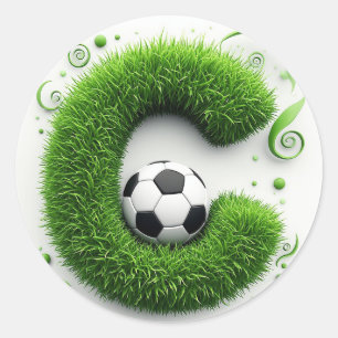 Green Grass Letter C Topiary With Soccer Ball Classic Round Sticker