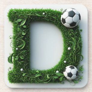Green Grass Letter D Topiary With Soccer Ball Coaster