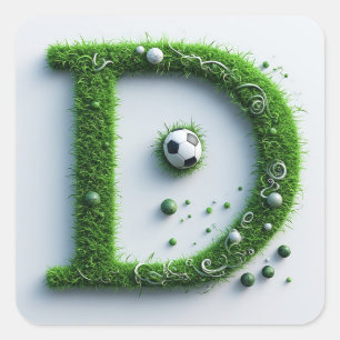 Green Grass Letter D Topiary With Soccer Ball Square Sticker