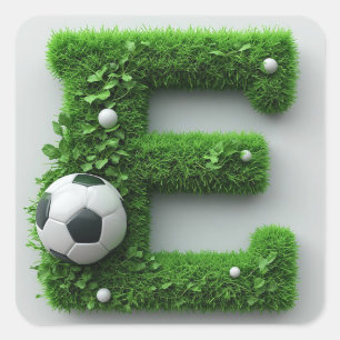 Green Grass Letter E Topiary With Soccer Ball Square Sticker