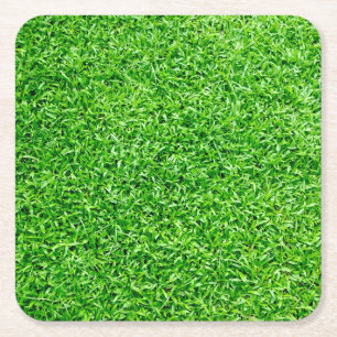 Green grass square paper coaster
