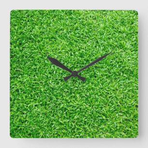 Green grass square wall clock