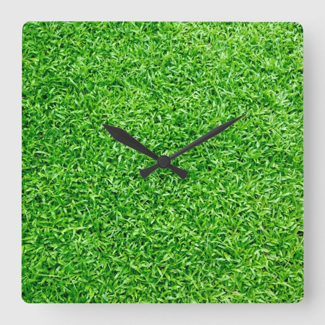 Green grass square wall clock (Front)