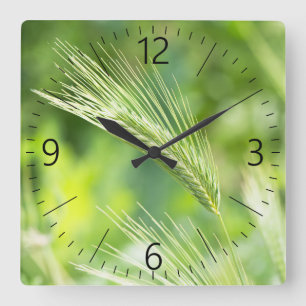 Green grass square wall clock