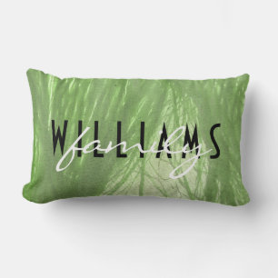 green grass texture canvas with family name lumbar cushion