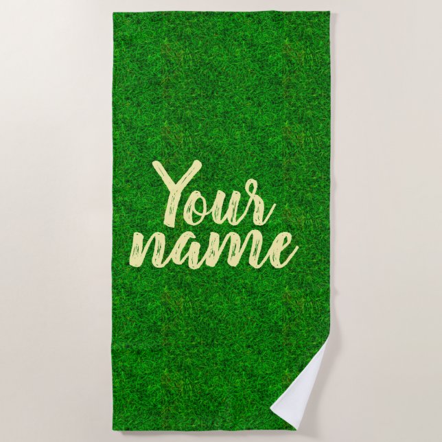 Green grass texture from a soccer field beach towel (Front)
