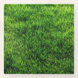 Green grass texture from a soccer field glass coaster