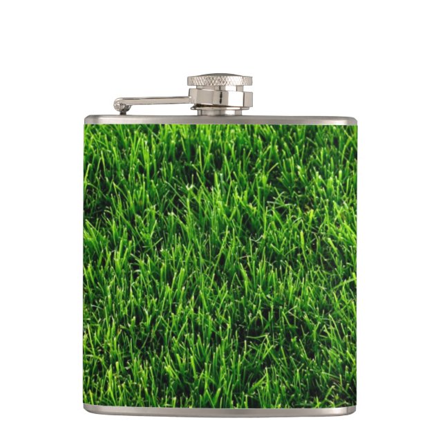 Green grass texture from a soccer field hip flask (Front)