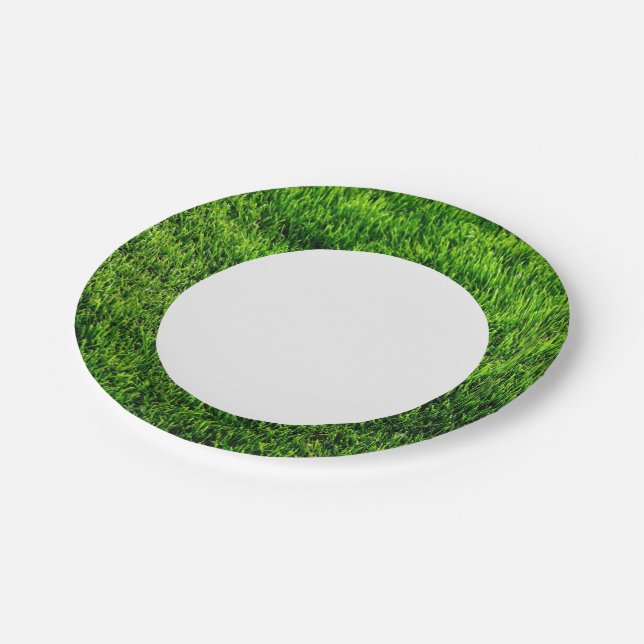 Green grass texture from a soccer field paper plate (Angled)
