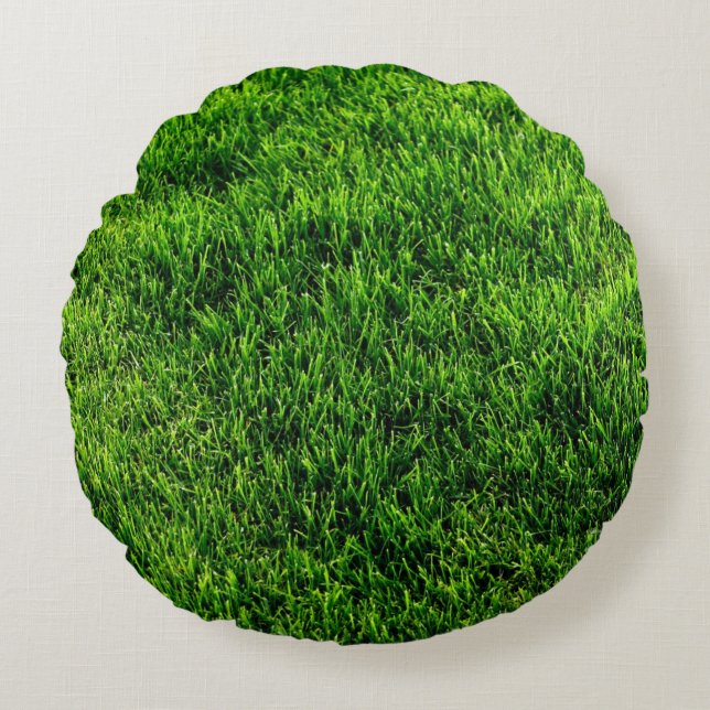 Green grass texture from a soccer field round cushion (Front)