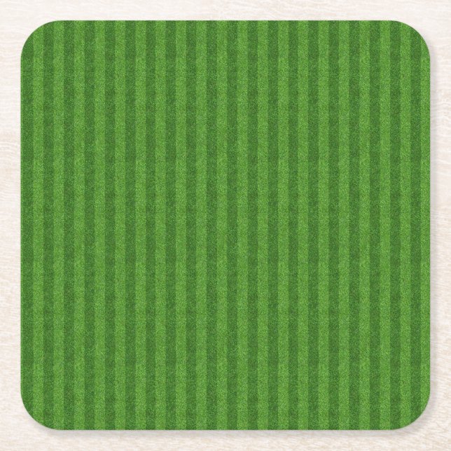 Green grass texture from a soccer field square paper coaster (Front)