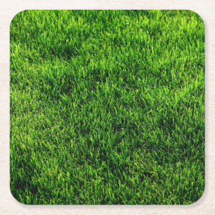 Green grass texture from a soccer field square paper coaster