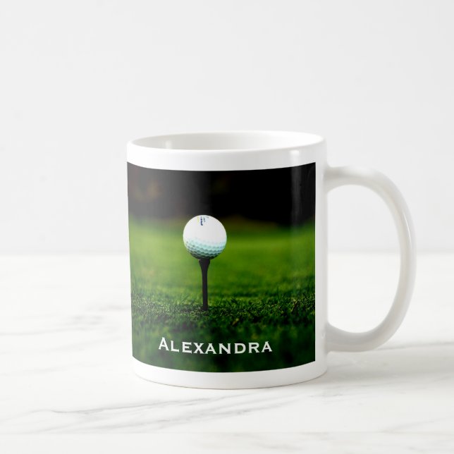 Green Grass Turf and Golf Ball / Tee, Personalised Coffee Mug (Right)