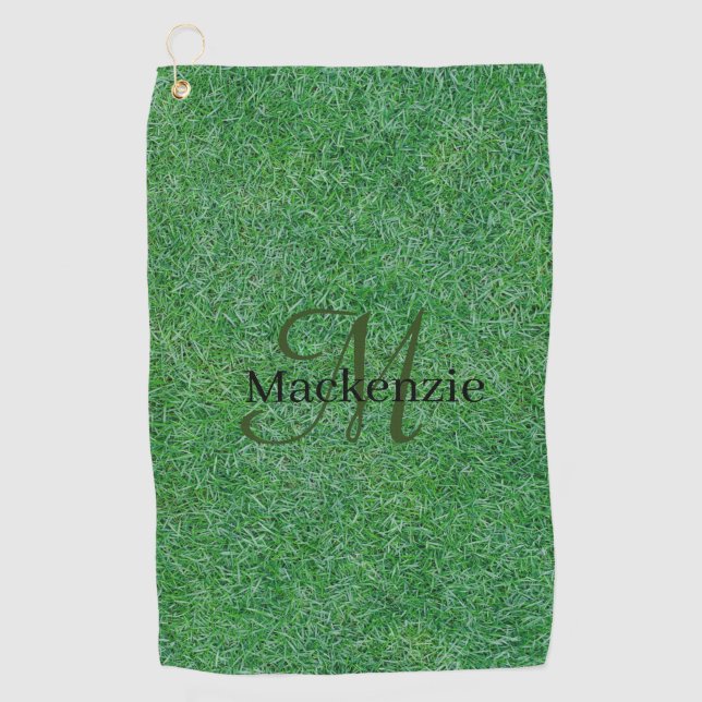 Green Grass Unique Custom Name Monogram  Golf Towel (Front)