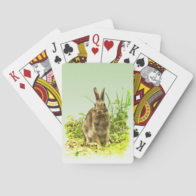 Green Grass with Brown Bunny Rabbit Playing Cards (Back)