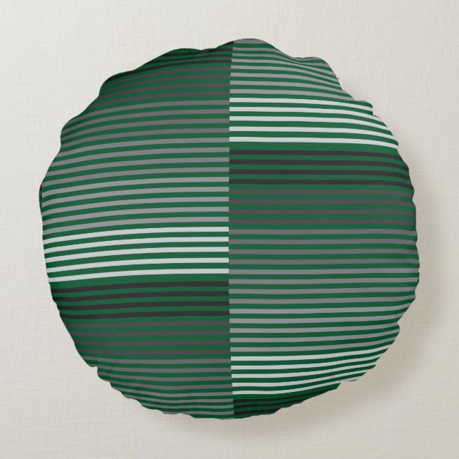 Green, Gray, Black, White Stripes Round Cushion (Back)